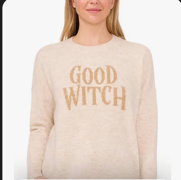 Vince Camuto Cream and Gold Crew Neck Sweater - Picture 3 of 7